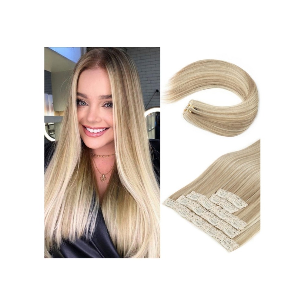 REECHO‎ 24 Inch Ash Brown Blonde Highlights Clip In Hair Extensions 5pc 240g